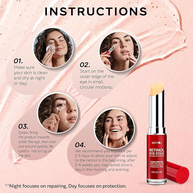 Metyou Retinol Eye Stick,Cooling&Brightening Cream Firms & Hydrates for Dark Circles,Puffiness Bags,PEPTIDES 5% Hyaluronic Acid Complex,SPF 30+ Visible Results in 3-4 Weeks(3g),Pack of 1,0.1 Ounce