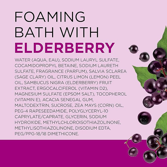 Dr Teal's Foaming Bath with Pure Epsom Salt, Black Elderberry with Vitamin D, 34 fl oz (Pack of 4)