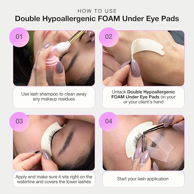 Curacoro Double Foam Eye Pads For Lash Extension, Hypoallergenic Eye Pads Lash Extension Supplies for Oily Skin & Sensitive Eyes, Soft Sticky Pads for Lash Perm Lamination, Lash Remover (46 Pads)