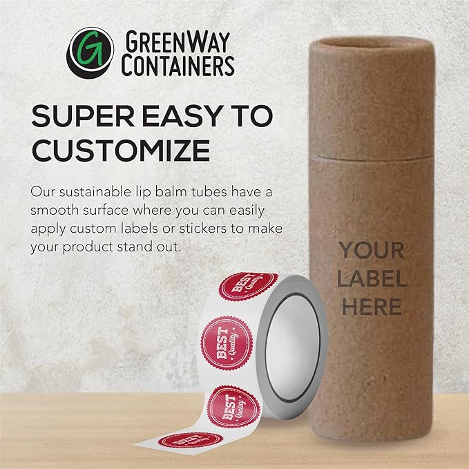 GreenWay 0.15oz / 4.25g Kraft Paperboard Lip Balm Tubes with Lids - 12 Pack Lip Gloss Tubes Refillable DIY Cosmetic Containers – Extra Thick Push-Up Bottom Lip Balm Containers - White