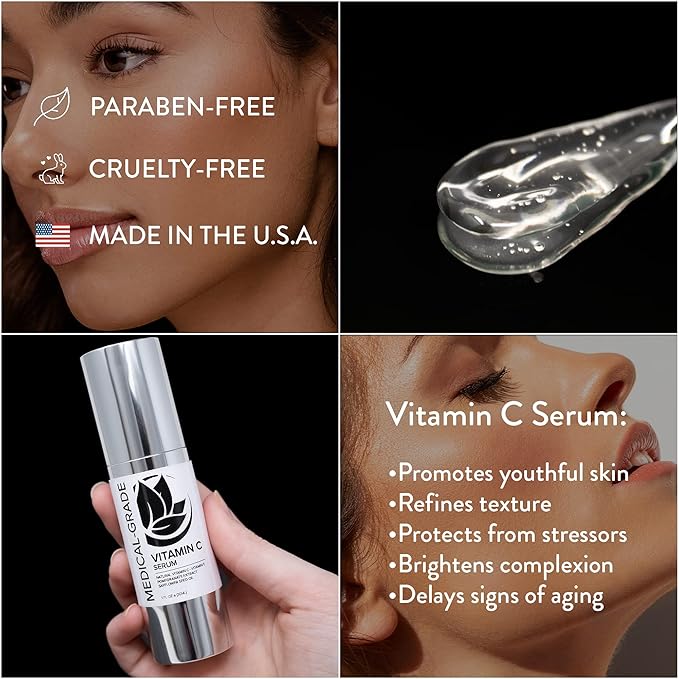 Microderm GLO - Vitamin C Serum, Professional Brightening Facial Skin Serum, with Advanced Collagen Boosting Anti-Aging Vitamin C & E, to Help Skin Look More Firm, Even Textured, and Radiant, 1 Oz