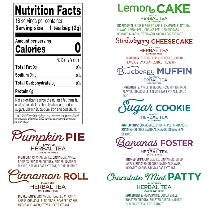 Red Rose Sweet Temptations Dessert Tea Variety Pack, Zero Sugar, Caffeine-Free Flavored Delicious Beverage Herbal Tea, 18 Count Pack of 8 Fruit Naturally Flavored Black Tea