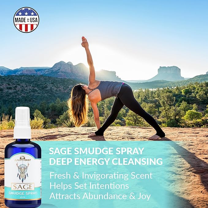 White Sage Smudge Spray (4 Fl Oz) - for Cleansing Negative Energy - Sage Spray Alternative to Incense Sticks - Sustainably Made in USA with Pure Essential Oils and Real Crystals