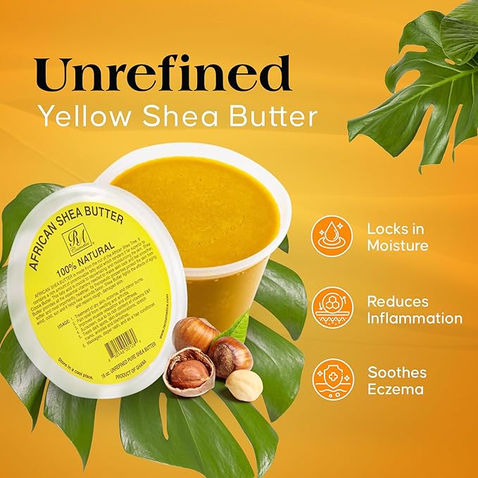 RA Cosmetics 100% Pure and Natural African Shea Butter - Handcrafted Moisturizer with Essential Vitamins for Radiant Skin and Luscious Hair - 32 oz Jar