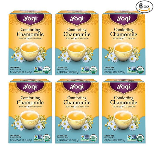 Yogi Tea Comforting Chamomile Tea - 16 Tea Bags per Pack (6 Packs) - Organic Chamomile Tea Bags - Supports a Good Night's Sleep & Occasional Stomach Discomfort - Made from Organic Chamomile Flower