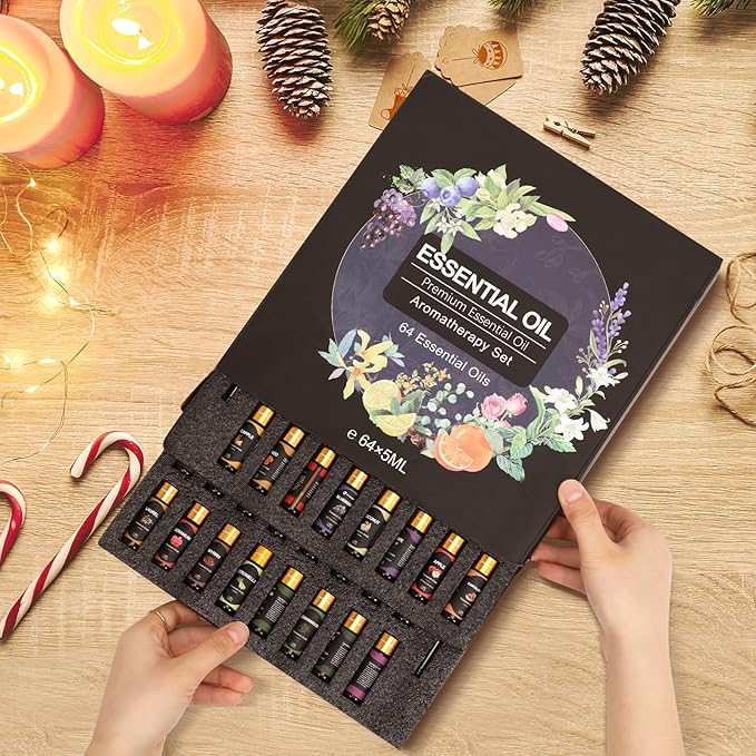 Essential Oil Set 64 Pack -Aromatherapy Essential Oils Kit-Fragrance Oils Perfect for Diffuser, Humidifier, Massage,Soap, Skin & Hair Care, Candle Scented Oil (0.17oz)