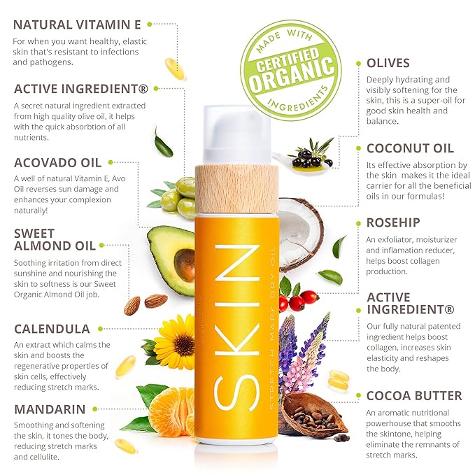 COCOSOLIS SKIN Stretch Mark Dry Oil | Organic Anti Stretch Mark Oil for Pregnancy | Natural Oils + Vitamin E | Rebuilds Skin`s Collagen (110 ml)