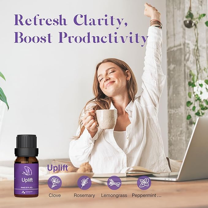 ASAKUKI Essential Oils, Essential Oil Blends Set for Diffusers, Humidifiers, Candle Making, Aromatherapy-Breathe, Uplift, Sensual, Rest, Unwind, Balance, 6 * 10ml