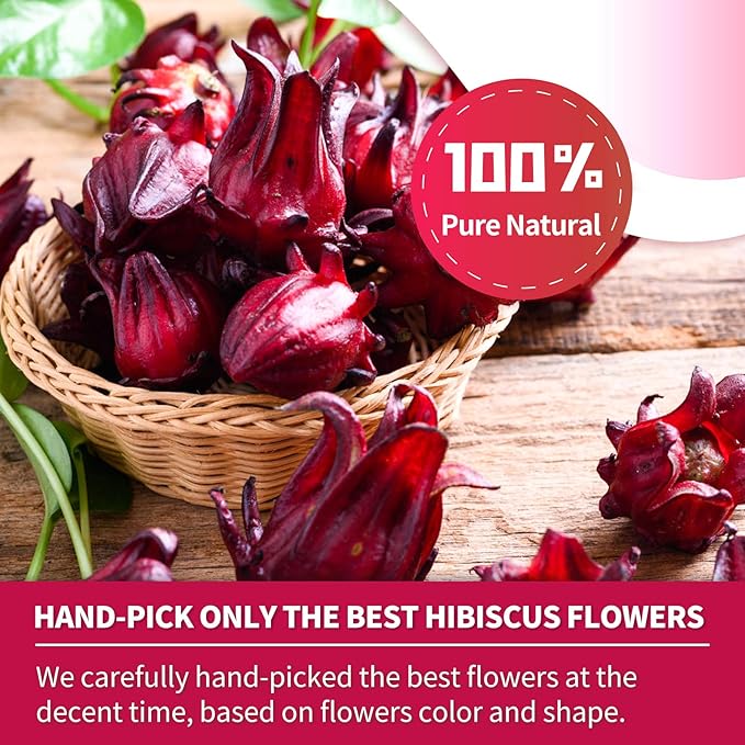 Tempoak Hibiscus Flowers Tea Bags - 60bags Pure & Natural Hibiscus Tea Herbal Tea, Caffeine Free, No Additives, No Sugar, Non-gmo, No Gluten