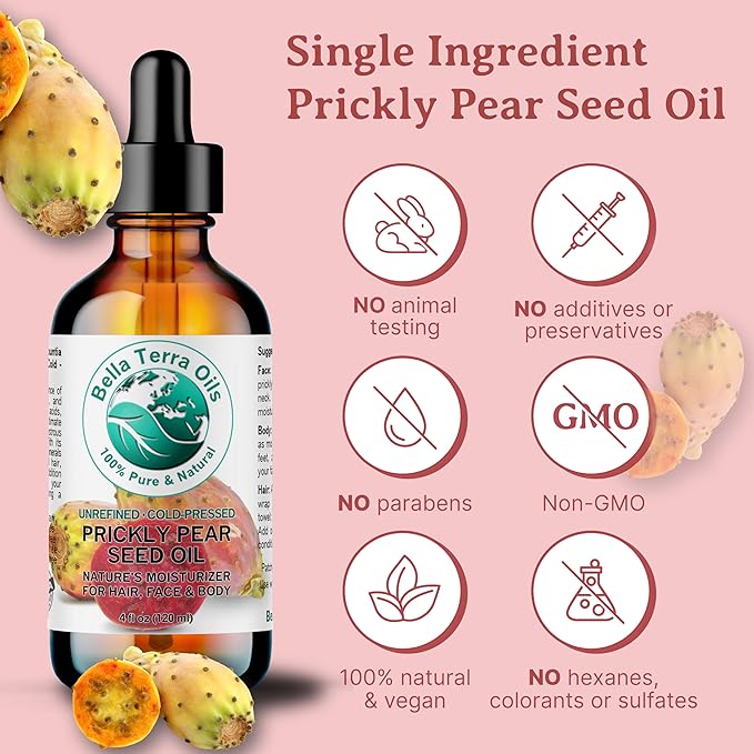 Bella Terra Oils - Prickly Pear Oil 16 oz - Nourish with Barbary Fig Elixir, Abundant in Phenolic Compounds & Amino Acids, A Treasure for Luminous Skin