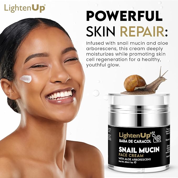 OMIC Lighten-Up LightenUp, 98% Snail Mucin Cream - 1fl oz / 30 ml - Baba de Caracol, Hydrating Night Cream, Pores Remover for Face, Hydrating Creams with Aloe Vera, Shea Butter