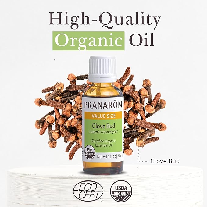 Pranarom USDA Certified Organic Clove Essential Oil (30ml), 100% Pure Undiluted Therapeutic Grade from Sri Lanka & Madagascar for Aromatherapy, Diffuser, Immune Support, DIY Cleaning, Warm Scent