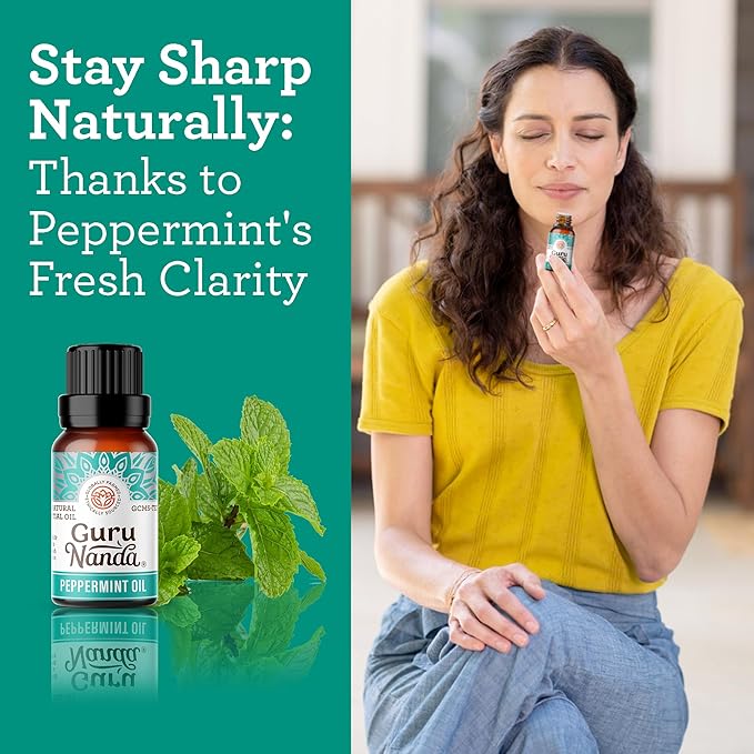 GuruNanda Peppermint Essential Oil, 100% Pure, Natural & Undiluted Aromatherapy Oil for Diffusers & DIY Recipes, Promotes Mental Clarity (0.5 Fl Oz)