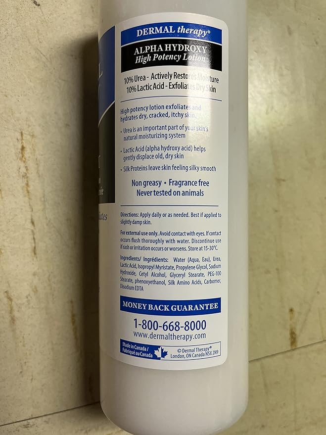 Dermal Therapy Alpha Hydroxy Lotion - High Potency AHA Exfoliating Moisturizer for Dry, Scaly Skin - 10% Lactic Acid & 10% Urea Lotion - Remove Skin Flakes - Fragrance-Free - 16 fl oz / 474 ml