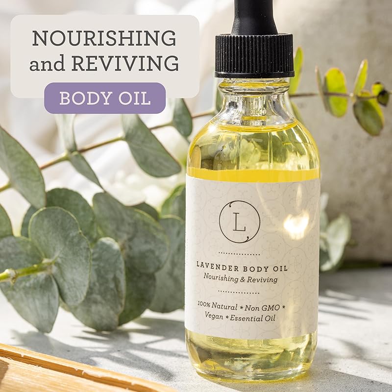 Lizush Lavender Body Oil - 2 oz Natural, Vegan, Non-GMO Moisturizing Bath Oil for Silky Skin with Premium Essential Oils - Handmade in the USA