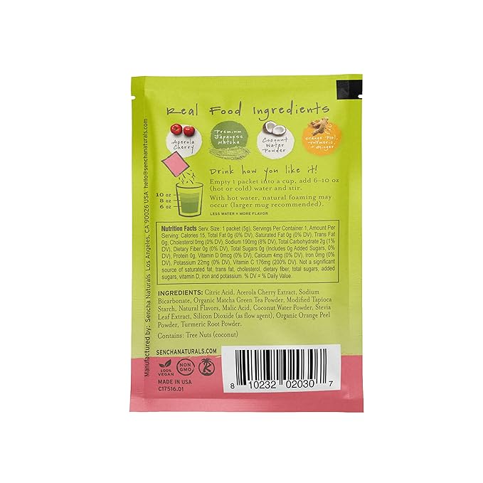 SEN CHA Naturals Dragonfruit Green Tea + C Effervescent Drink Mix with 200% Vitamin C, Japanese Matcha Powder, Acerola Cherry, Coconut Water Powder, Orange Peel, Turmeric & Ginger (Pack of 10)