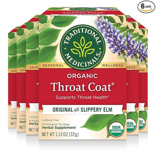 Traditional Medicinals Tea, Organic Throat Coat, Supports Throat Health, 96 Tea Bags (6 Pack)