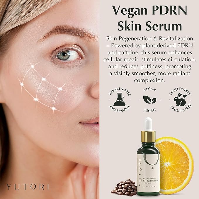 Yutori PDRN Serum with Caffeine Booster - Plant Based Antiaging Skin Serum, Lifting Visibly for Wrinkle Care, Anti-aging, Hydrating, Natural Glow and Face Toner for All Skin Types, 1.01fl (30ml)