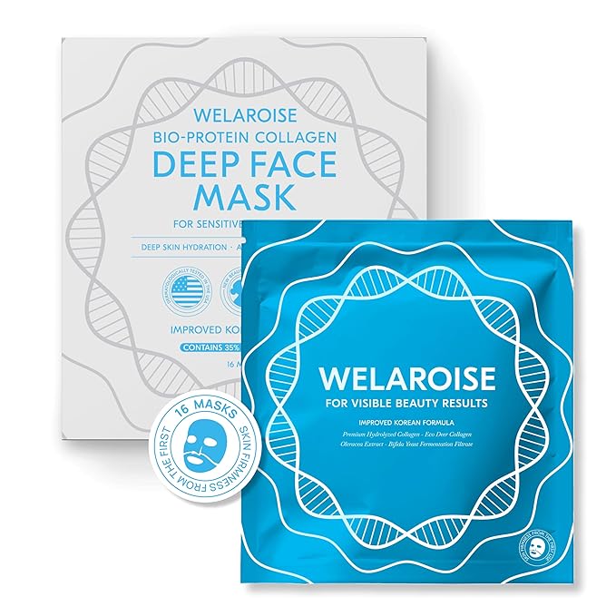 Welaroise Bio-protein collagen deep face hydrogel mask, intense moisturization, deep hydration (Pack og 16)