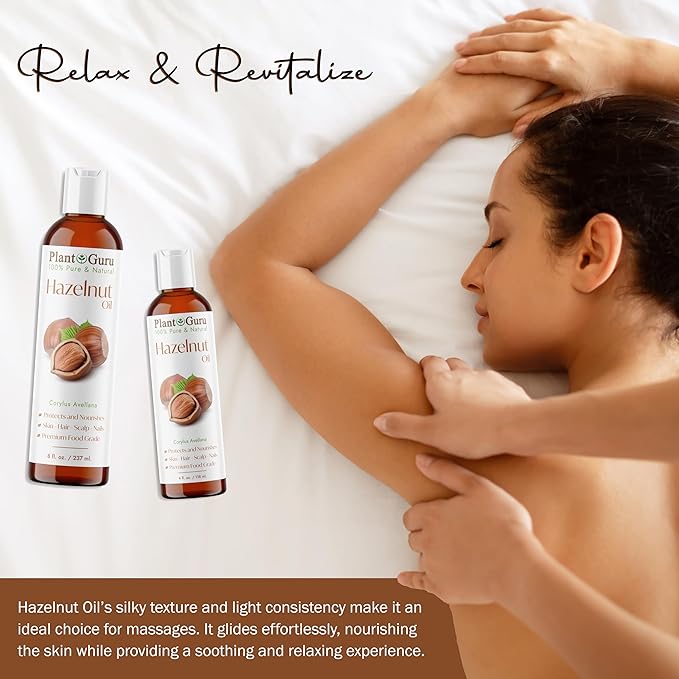 Hazelnut Oil 8 fl. oz. Cold Pressed 100% Pure Natural Carrier - Skin, Face, Body And Hair Growth Moisturizer. Great For DYI Cream, Lotions and Lip balm.