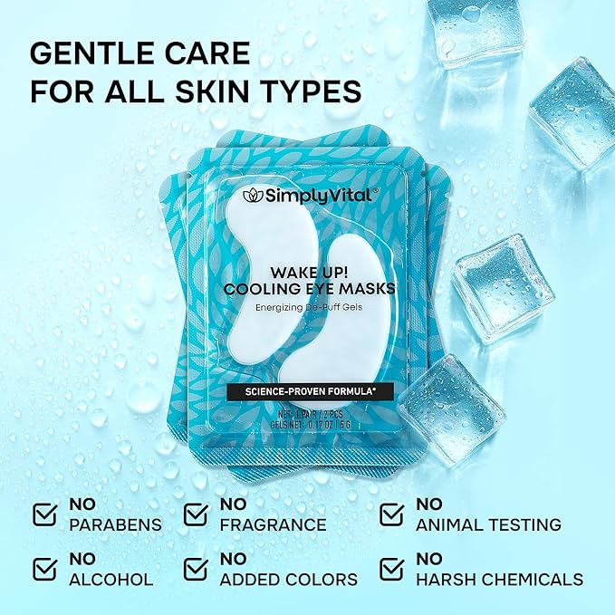 SimplyVital Cooling Eye Masks with Retinol, Collagen and Hyaluronic Acid - Under Eye Patches for Women - Undereye Mask Patches for Puffy Eyes and Dark Circles - De-Puff Gels - 15 Pairs