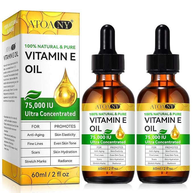 Vitamin E Oil 75,000 IU - Pure & Natural Skin & Hair Care - Moisturizing for Face, Body, Sars and Scalp - Non-GMO, Gluten-Free, Paraben-Free