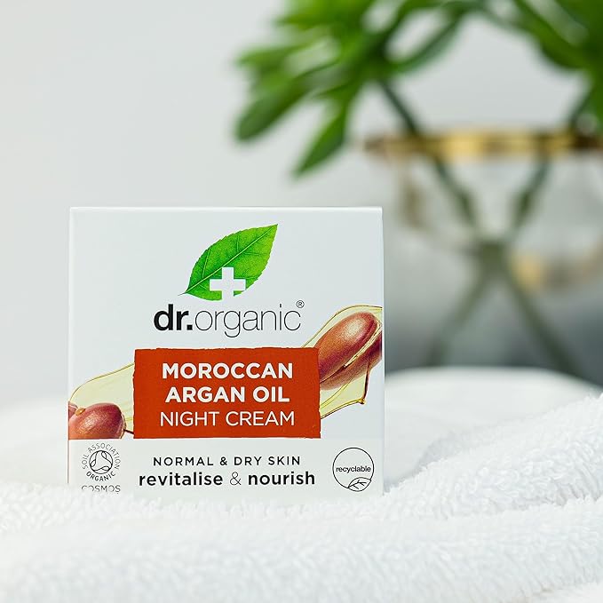 Dr. Organic Moroccan Argan Oil Night Cream | Nourishing Overnight Therapy Cream, For Normal to Dry Skin, Vegan, Natural, Certified Organic, Paraben & SLS-Free, 50 mL/ 1.7 fl oz