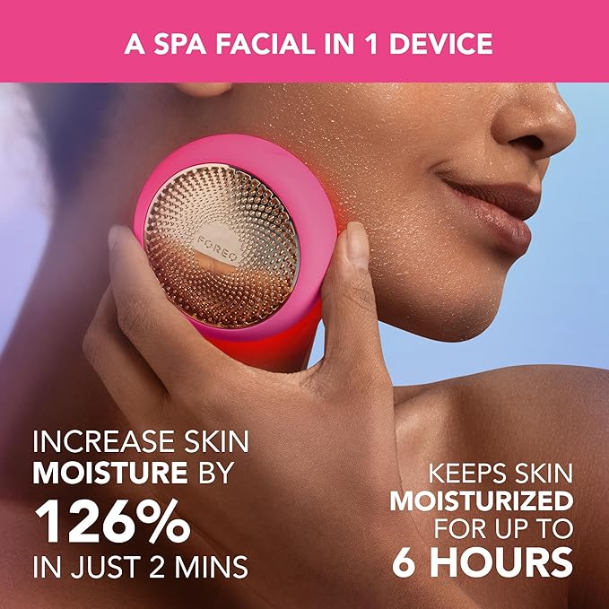 FOREO UFO 3 Deep Face Moisturiser - 5-in-1 Facial Spa - Red Light, Warming, Cooling, Face Massage, Anti Aging - Face Mask Skin Care - Fuchsia
