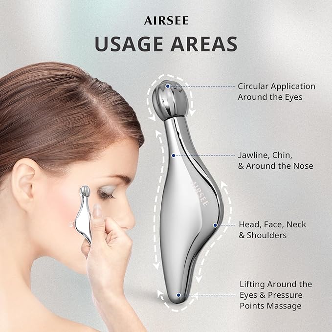 AIRSEE 3-in-1 Gua Sha Massage Tool, Eye Roller, Muscle Scraper, Help Skincare Products Absorb, Anti Aging Treatment, Reduces Wrinkles and Fine Lines, Beauty Tool with Travel Pouch Gifts