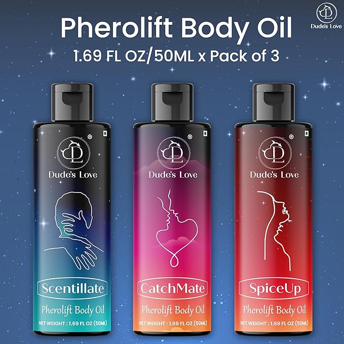 Dude's Love Pherolift Scented Shower Body Oil - 3 Unique Longlasting Fragrance Nourishing OIl | Light & Non-Greasy | Pack of 3-5.07 FL Oz (150ML)