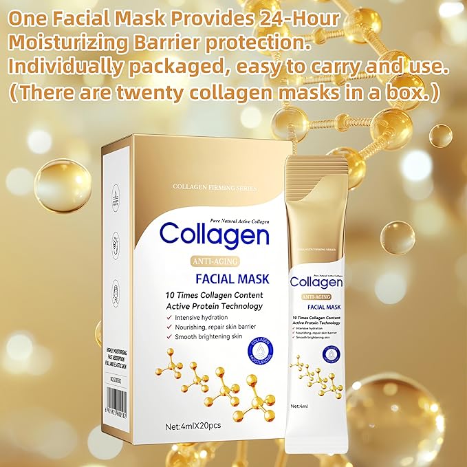 Tenfold Collagen Face Mask, Face Masks Skincare, Hydrates, Moisturizes, Brightens, Firms, and Reduces the Appearance of Fine Lines and Wrinkles, Contains Niacinamide and Hyaluronic Acid (1box)