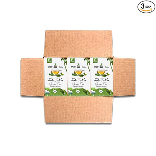 Miracle Tree - 3 Count of Organic Moringa Superfood Tea, 25 Individually Sealed Tea Bags, Green Tea (Keto, Detox, Energy/Immunity Booster, Vegan, Gluten-Free, Organic, Non-GMO, Decaffeinated)