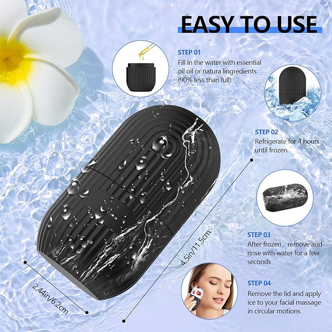2pcs Ice Roller for Face and Eye, Silicone Ice Facial Roller Ice Holder, Face Ice Mold Skin Care, Face Icers Reusable Ice Cube Roller for Shrink Pores Anti Wrinkle Reduce Puffiness, Black Rose