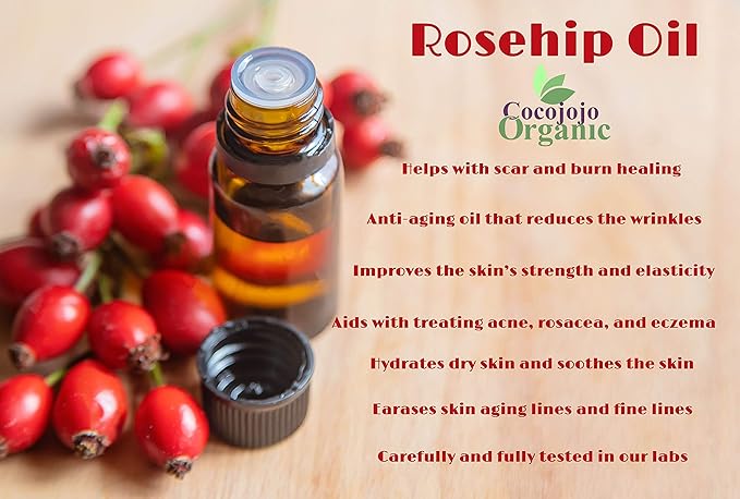 cocojojo Rosehip Oil for Face, Rose Oil for Face, Rose Hip Oil Organic for Face, Organic Rosehip Oil, 100% Pure Unrefined Cold Pressed All Natural for Hair Skin Face Body Nails Jojoba Oil - 8 Oz