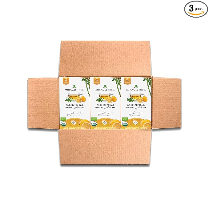 Miracle Tree - 3 Count of Organic Moringa Superfood Tea, 25 Individually Sealed Tea Bags, Lemon (Keto, Detox, Energy/Immunity Booster, Vegan, Gluten-Free, Organic, Non-GMO, Caffeine-Free)