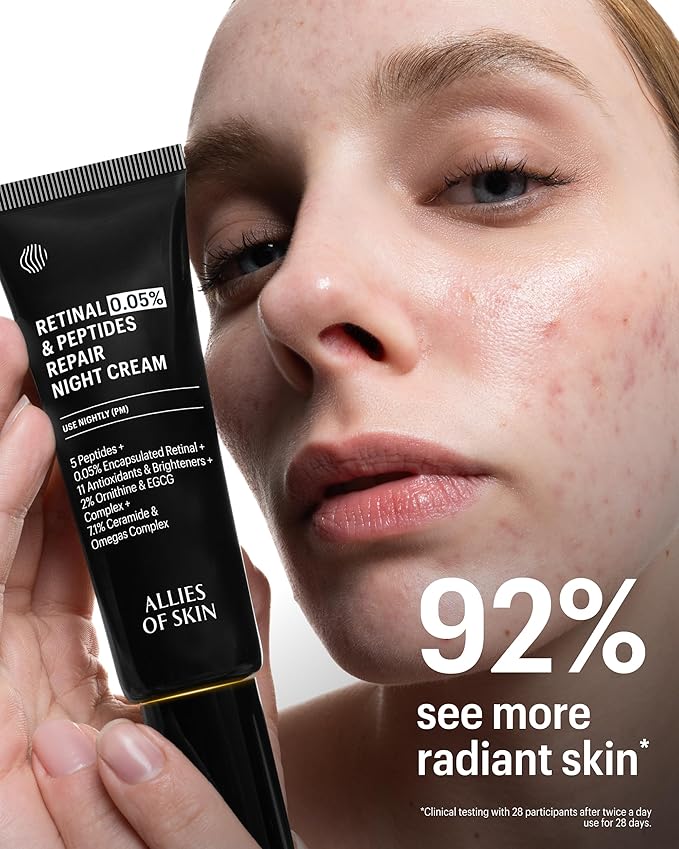 Allies of Skin Retinal 0.05% Peptides Repair Night Cream with 0.05% Encapsulated Retinaldehyde, Peptides, 2% Ornithine, EGCG Complex, 11 Brighteners, Antioxidants, and 7.1% Ceramide & Omegas Complex