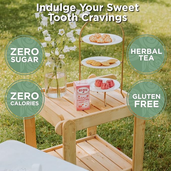 Red Rose Sweet Temptations Dessert Tea Variety Pack, Zero Sugar, Caffeine-Free Flavored Delicious Beverage Herbal Tea, 18 Count Pack of 8 Fruit Naturally Flavored Herbal Tea Gift Set