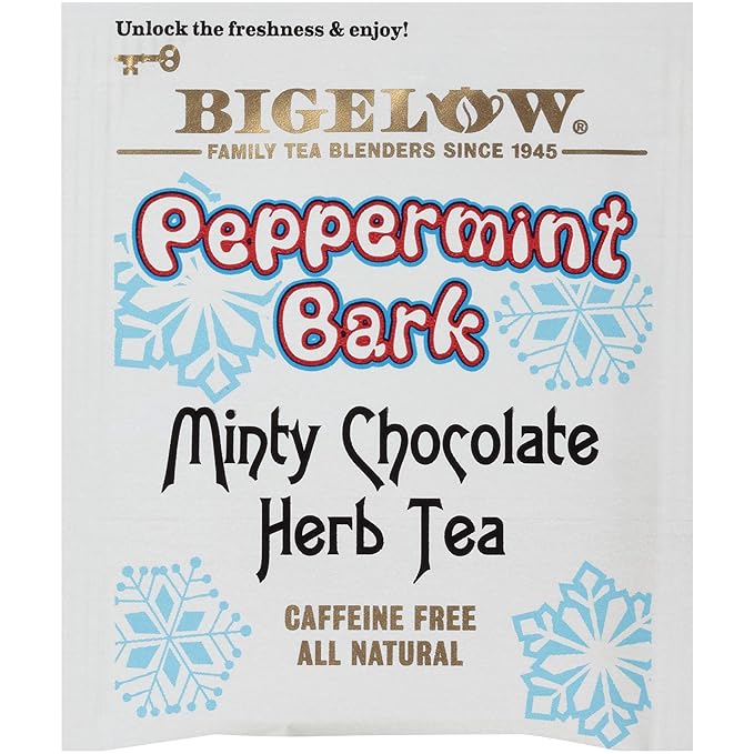 Bigelow Peppermint Bark Herbal Tea Bags, 18 Count Box (Pack of 6), Caffeine Free Herbal Tea, 108 Tea Bags Total