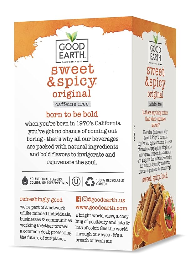 Organic Sweet & Spicy Herbal Caffeine Free Good Earth Teas 18 Tea Bag (Pack of 3)