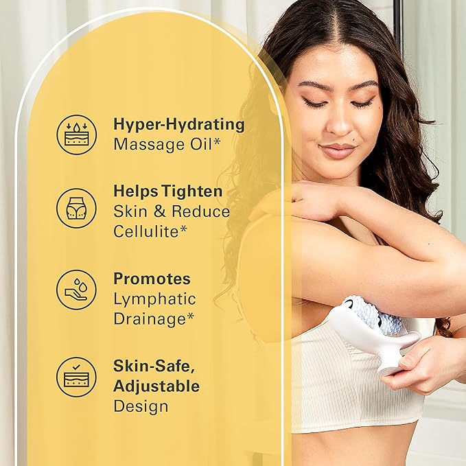 M3 Naturals Anti Cellulite Oil and Lymphatic Drainage Massager Kit | Fascia Blaster for Contoured & Smoother Skin | Muscle Roller for Sore Arms, Legs, Stomach & Buttocks