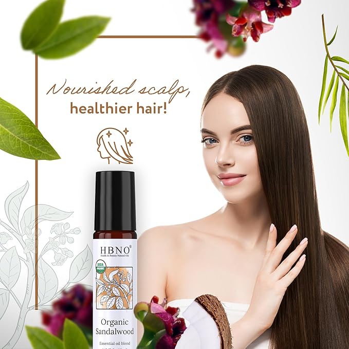 HBNO Organic Australian Sandalwood Essential Oil Roll-On -1/3oz(10 ml) Travel Size-USDA Certified Organic Sandalwood and Mct OilsPerfect for Traveling,Aromatherapy,Massage,perfumes,moisturizer