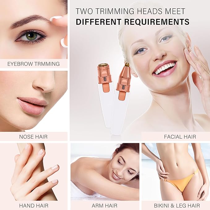 Facial Hair Removal for Women & Eyebrow Trimmer 2 in 1, Electric Shaver&Portable Peach Fuzz Hair Razor,Rechargeable Remover for Pubic Lips Face Ear Hair,Body Hands, Chin Beard with Light