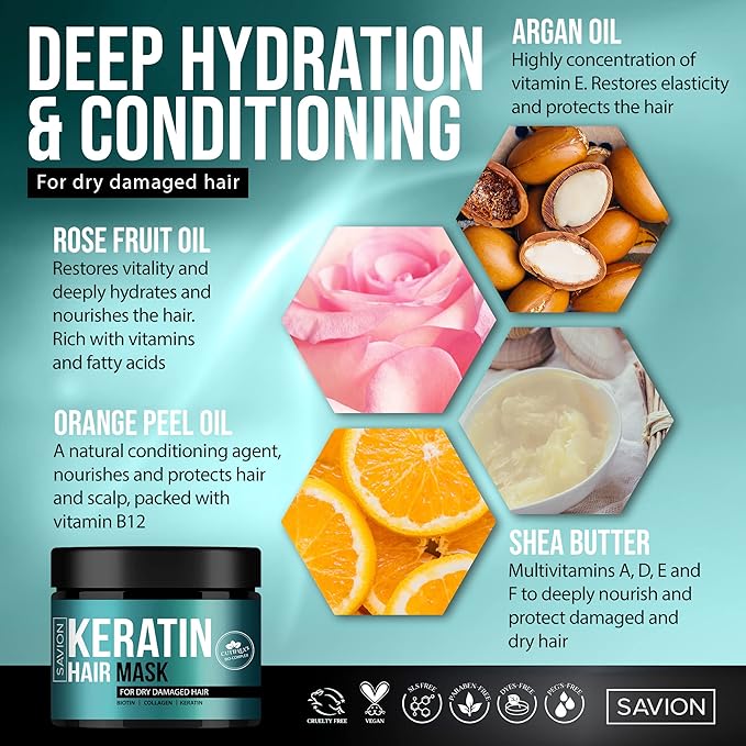 SAVION Keratin Hair Mask for Women - 8.45 oz Masque