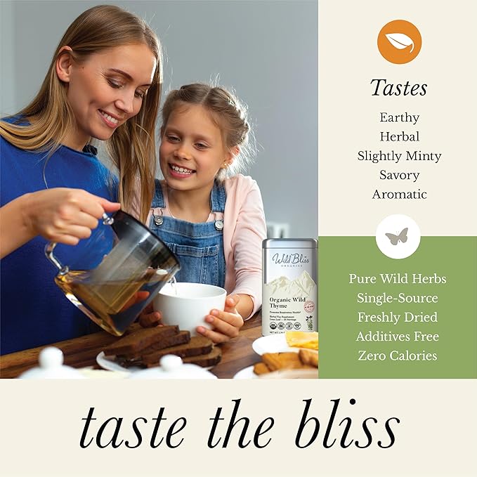 Wild Bliss Organic Wild Breckland Thyme Tea - Caffeine Free Loose Leaf Herbal Tea - Resipratory and Digestion Support - 1.76 Oz - 25 Servings