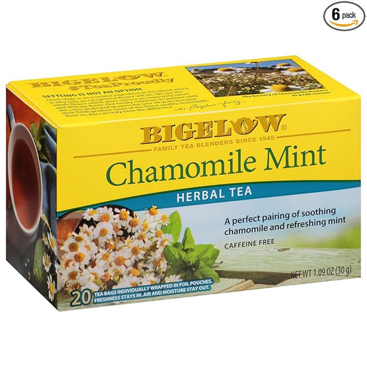 Bigelow Tea Chamomile Mint Herbal Tea, Caffeine Free Tea with Chamomile Mint, 20 Count Box (Pack of 6), 120 Total Tea Bags