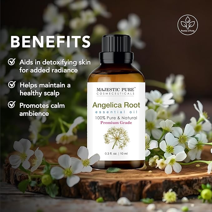 MAJESTIC PURE Angelica Root Essential Oil | 100% Pure and Natural Oil | Premium Grade Essential Oils for Hair Care, Home Diffusers, Skin, Aromatherapy, Massage and Humidifiers | 0.3 Fl Oz