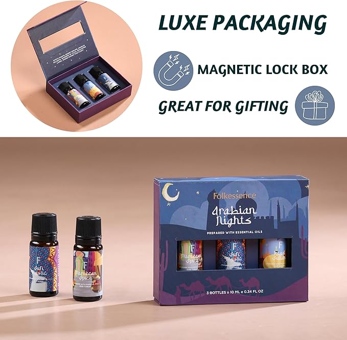 Folkulture Essential Oils for Diffuser Oil | Essential Oils Set of 3 Fragrance Oil Diffuser Oils | Diffuser Oils Scents for Home | Fragrance Oil for Diffuser or Gifts for Moms - Oud Rose & Oud Tabac
