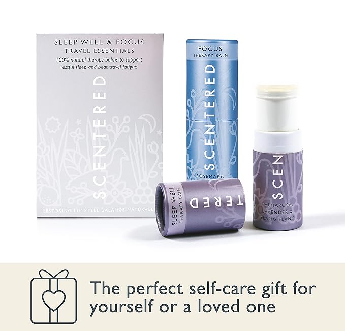 Scentered Aromatherapy Balm Stick Duo for Sleep & Focus - All Natural Sleep Balm with Lavender & Focus Aid with Rosemary - Essential Oil for Relaxation & Concentration - Mother's Day Gift Ideas