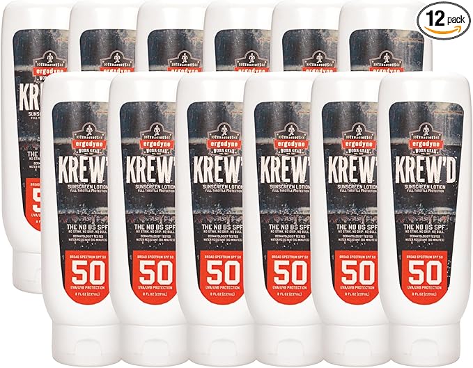 Ergodyne KREW'D 6351 Sunscreen Lotion, Broad Spectrum, SPF 50, 8 oz, 12-Pack
