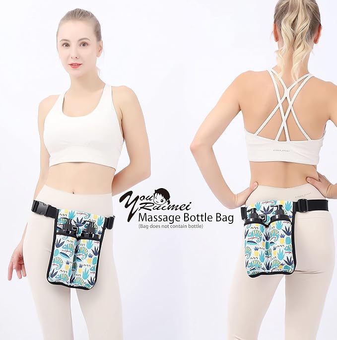 Massage Bottle Bag ，Massage Therapist Holster Massage Lotion Holster， Massage Oil Holster（2 bottle ，Flower color）